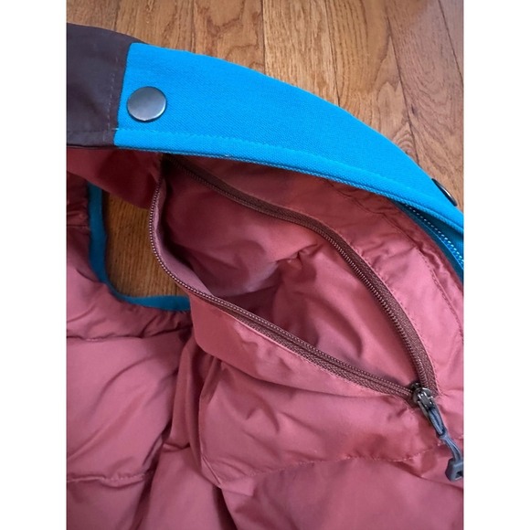 Patagonia Bivy Puffer Vest Full Zip Goose Down Khaki Blue Brown Men's large L - Picture 10 of 11